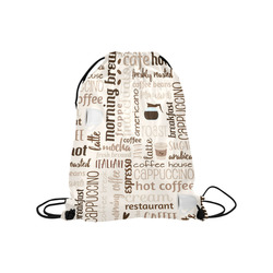 Cream, Beige, Chocolate, Coffee, Cappuccino, Latte, Words Pattern. Medium Drawstring Bag Model 1604 (Twin Sides) 13.8"(W) * 18.1"(H)