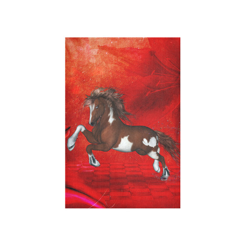 Wild horse on red background Cotton Linen Wall Tapestry 40"x 60"