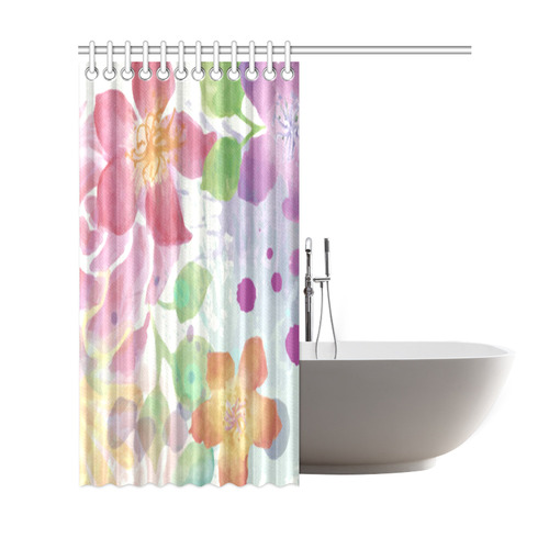 Watercolor Splash Red Green Floral Pattern Shower Curtain 69"x72"