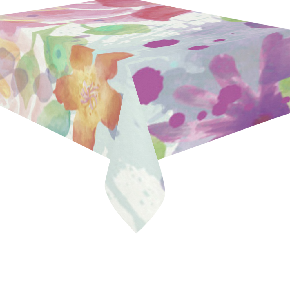 Watercolor Splash Red Green Floral Pattern Cotton Linen Tablecloth 60"x