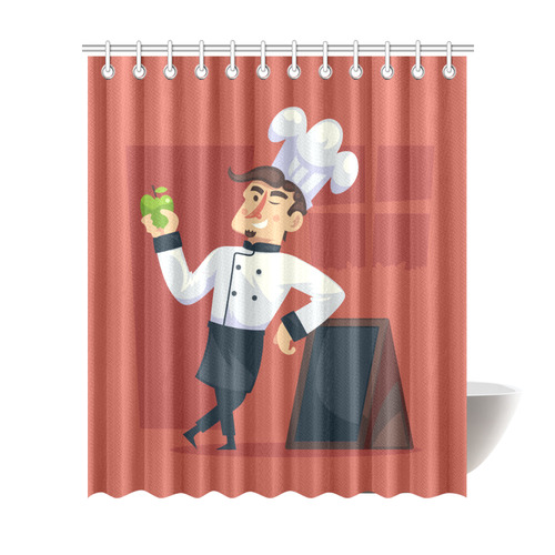 Handsome Chef with Green Apple Shower Curtain 72"x84"