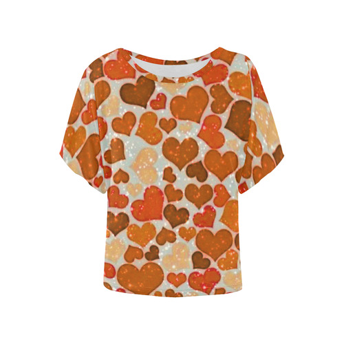 sparkling hearts,orange by JamColors Women's Batwing-Sleeved Blouse T shirt (Model T44)