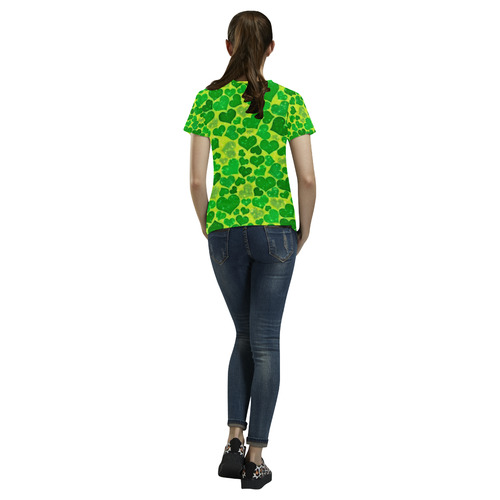 sparkling hearts, green by JamColors All Over Print T-Shirt for Women (USA Size) (Model T40)