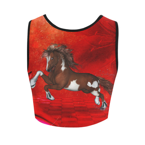 Wild horse on red background Women's Crop Top (Model T42)