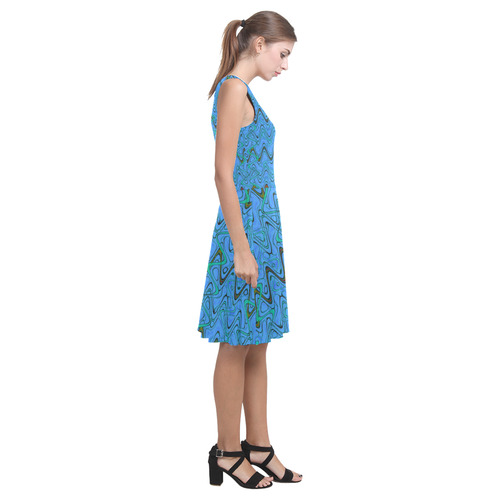 Blue Green and Black Waves Atalanta Casual Sundress(Model D04)