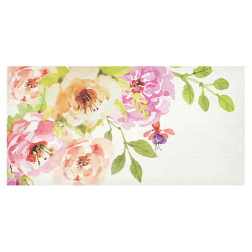 Cute Watercolor Floral Pink Orange Cotton Linen Tablecloth 60"x120"