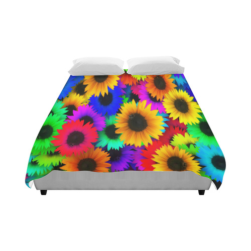 Neon Rainbow Pop Sunflowers Duvet Cover 86"x70" ( All-over-print)