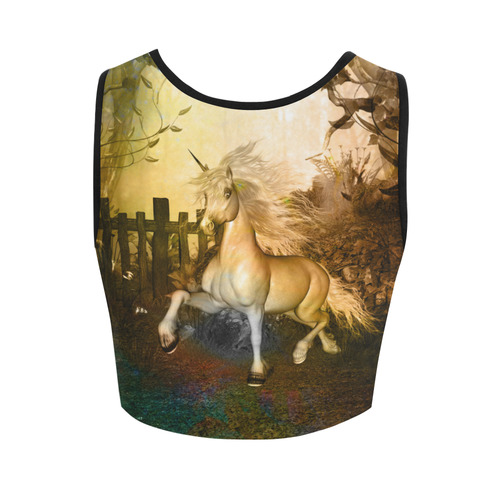 White unicorn in the night Women's Crop Top (Model T42)