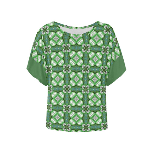 Green Geometric Women's Batwing-Sleeved Blouse T shirt (Model T44)