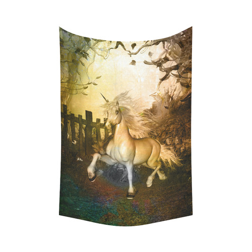 White unicorn in the night Cotton Linen Wall Tapestry 60"x 90"