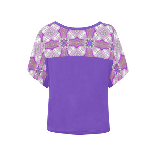 Lavender Purple Geometric Women's Batwing-Sleeved Blouse T shirt (Model T44)