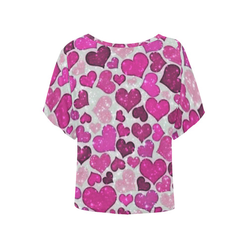 sparkling hearts pink by JamColors Women's Batwing-Sleeved Blouse T shirt (Model T44)