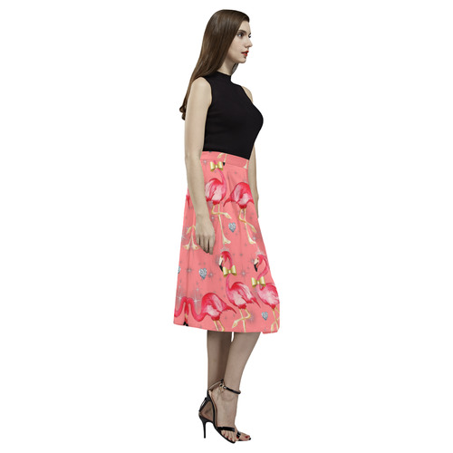 Royal Pink flamingo rockabilly Aoede Crepe Skirt (Model D16)