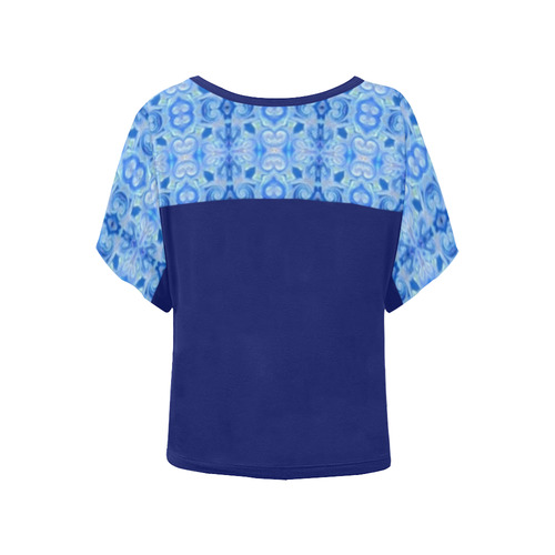 Blue Geometric Women's Batwing-Sleeved Blouse T shirt (Model T44)