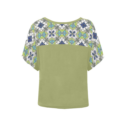 Teal Blue and Green Women's Batwing-Sleeved Blouse T shirt (Model T44)