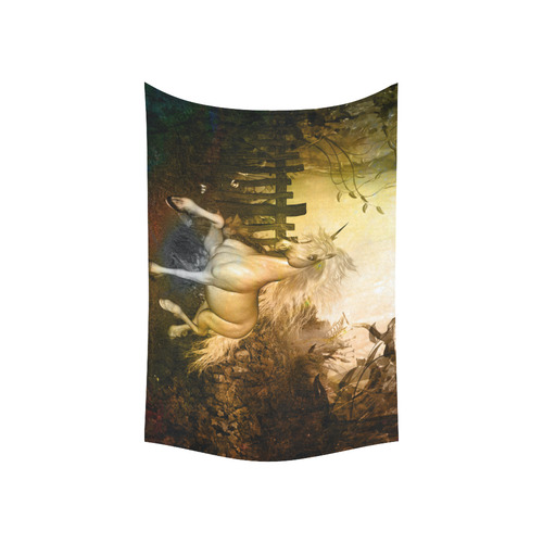 White unicorn in the night Cotton Linen Wall Tapestry 60"x 40"