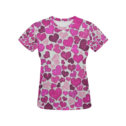 sparkling hearts pink by JamColors All Over Print T-Shirt for Women (USA Size) (Model T40)