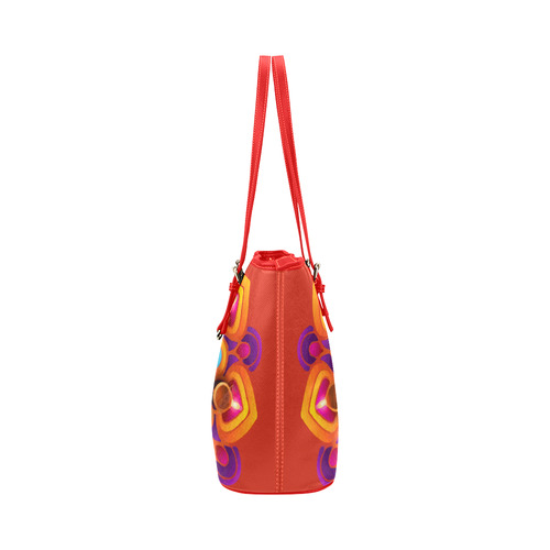 Red Orange Purple Mandala Leather Tote Bag/Large (Model 1651)