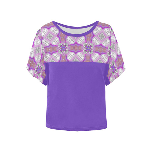 Lavender Purple Geometric Women's Batwing-Sleeved Blouse T shirt (Model T44)