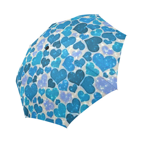sparkling hearts, teal by JamColors Auto-Foldable Umbrella (Model U04)