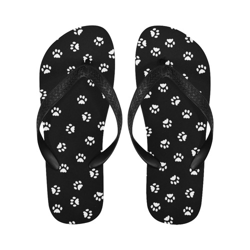 Footprints CAT white on black background Flip Flops for Men/Women (Model 040)