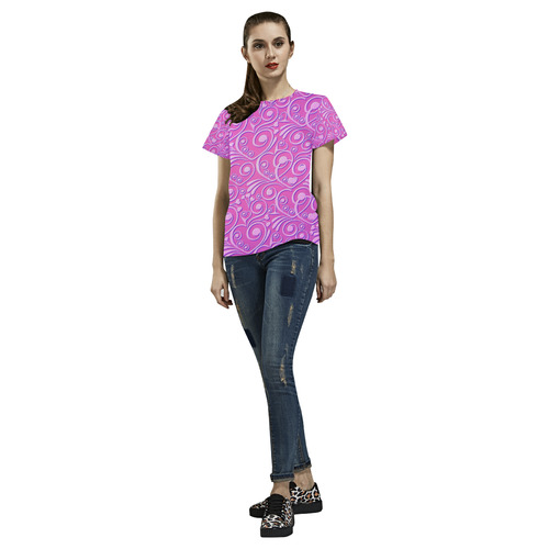 sweet hearts, hot pink All Over Print T-Shirt for Women (USA Size) (Model T40)