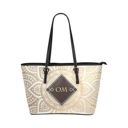 Elegant Gold Mandala Leather Tote Bag/Small (Model 1651)