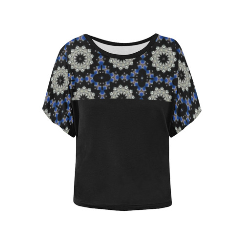 Blue and Black Geometric Women's Batwing-Sleeved Blouse T shirt (Model T44)