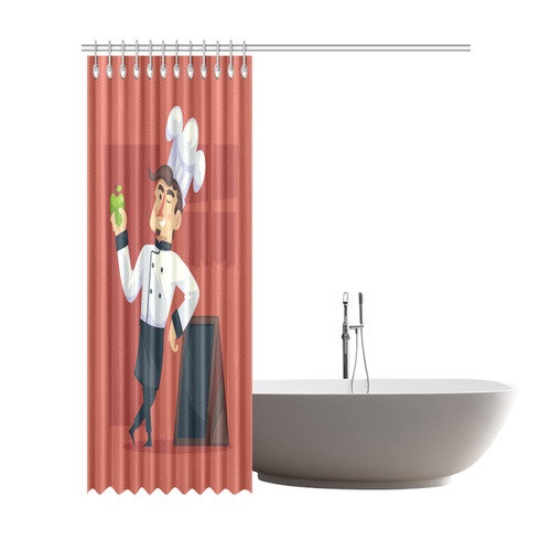 Handsome Chef with Green Apple Shower Curtain 72"x84"