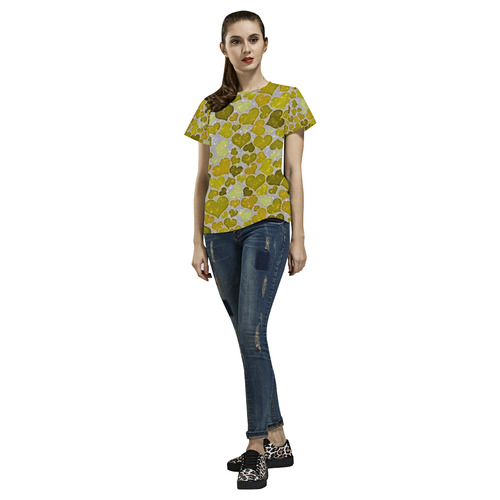 sparkling hearts,yellow by JamColors All Over Print T-Shirt for Women (USA Size) (Model T40)