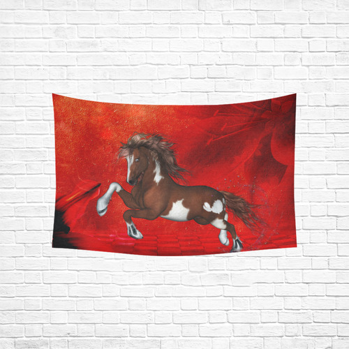 Wild horse on red background Cotton Linen Wall Tapestry 60"x 40"