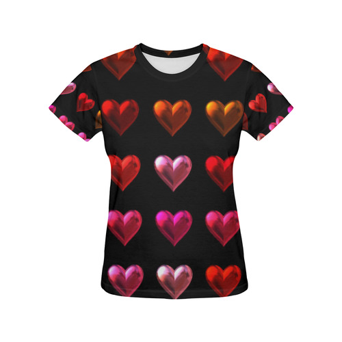 shiny hearts 9 All Over Print T-Shirt for Women (USA Size) (Model T40)