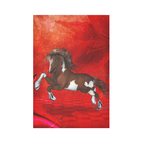 Wild horse on red background Cotton Linen Wall Tapestry 60"x 90"