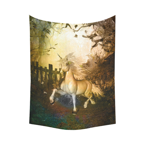 White unicorn in the night Cotton Linen Wall Tapestry 60"x 80"