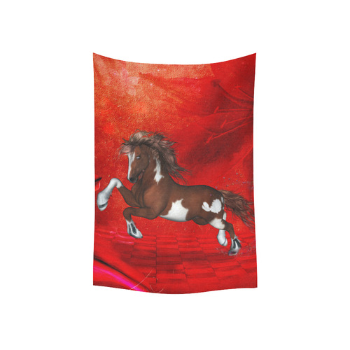 Wild horse on red background Cotton Linen Wall Tapestry 40"x 60"