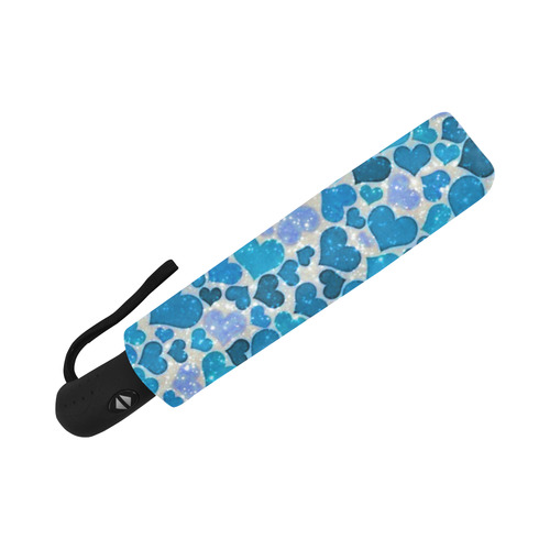 sparkling hearts, teal by JamColors Auto-Foldable Umbrella (Model U04)