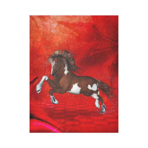 Wild horse on red background Cotton Linen Wall Tapestry 60"x 80"