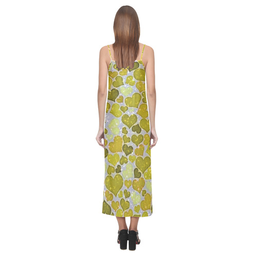 sparkling hearts,yellow by JamColors V-Neck Open Fork Long Dress(Model D18)