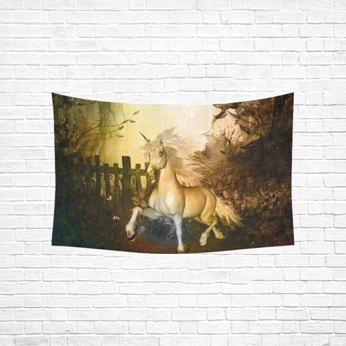 White unicorn in the night Cotton Linen Wall Tapestry 60"x 40"