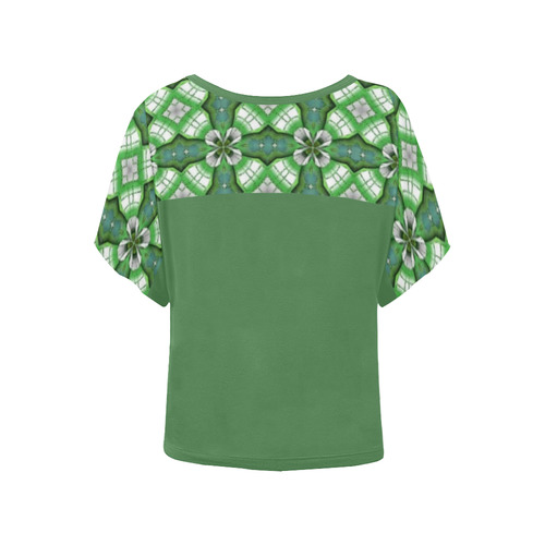 Green Geometric Women's Batwing-Sleeved Blouse T shirt (Model T44)