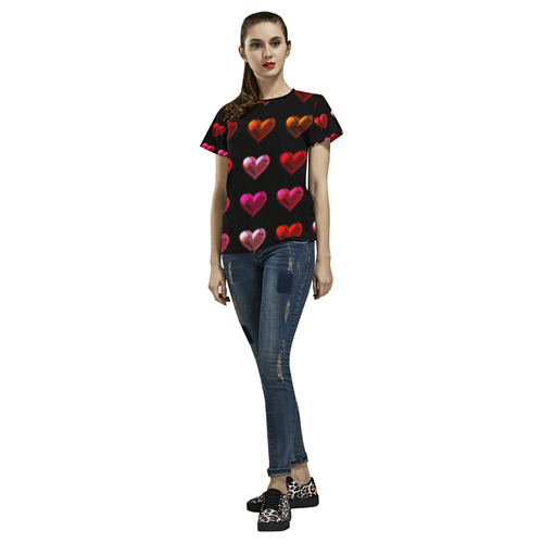 shiny hearts 9 All Over Print T-Shirt for Women (USA Size) (Model T40)