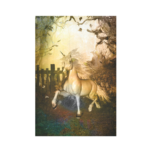 White unicorn in the night Cotton Linen Wall Tapestry 60"x 90"