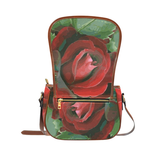 Beautiful Red Rose Floral Saddle Bag/Large (Model 1649)