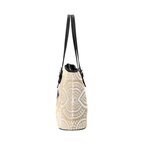 Elegant Gold Mandala Leather Tote Bag/Small (Model 1651)