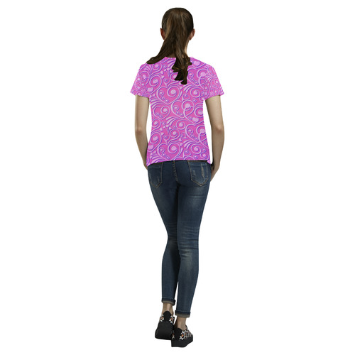 sweet hearts, hot pink All Over Print T-Shirt for Women (USA Size) (Model T40)