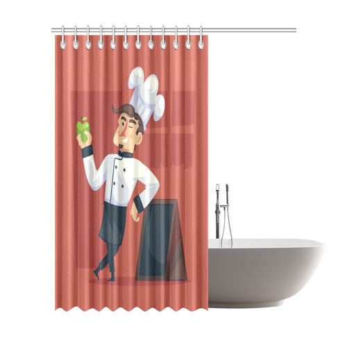 Handsome Chef with Green Apple Shower Curtain 72"x84"