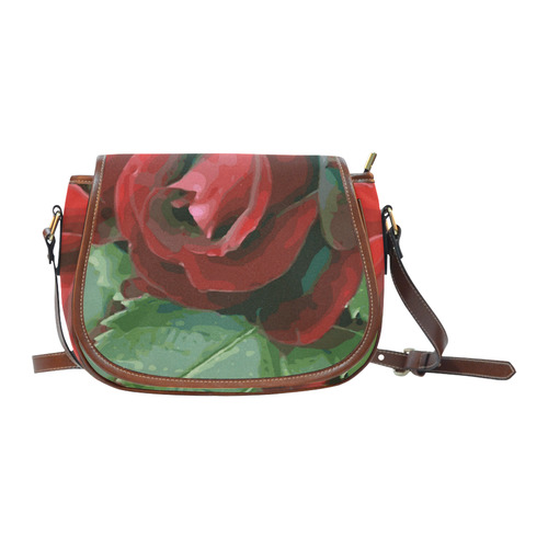 Beautiful Red Rose Floral Saddle Bag/Large (Model 1649)