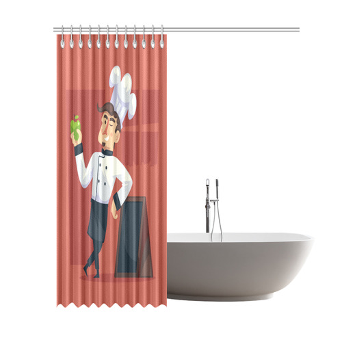 Handsome Chef with Green Apple Shower Curtain 69"x84"