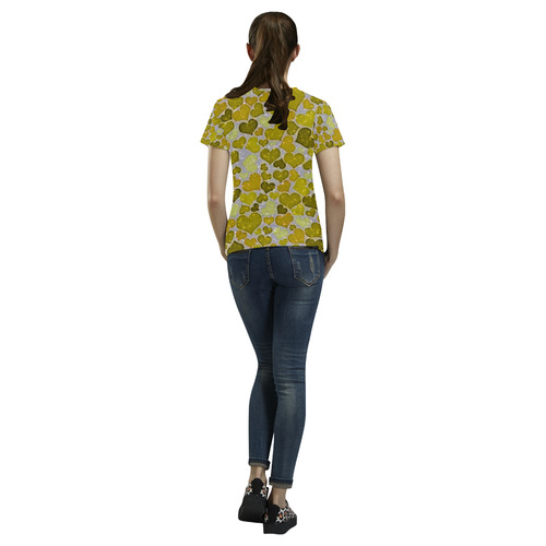 sparkling hearts,yellow by JamColors All Over Print T-Shirt for Women (USA Size) (Model T40)