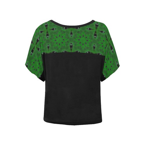 Green and Black Women's Batwing-Sleeved Blouse T shirt (Model T44)